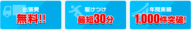 出張費無料 駆けつけ最短30分 年間実績1,000件突破