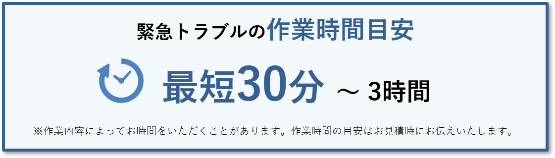 緊急トラブルの作業時間目安最短30分 ~ 3時間